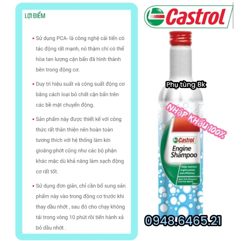 Súc rửa động cơ Castrol Engine shapoo Chính hãng 300ml 🇨🇷