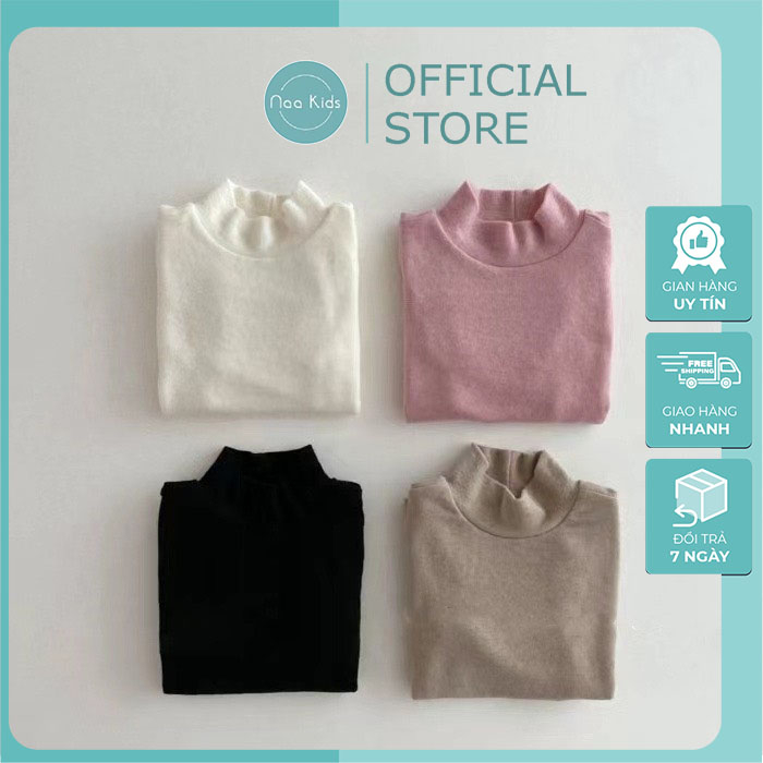 Áo giữ nhiệt cho bé, áo dài tay thu đông cổ cao 3 phân cho bé chất liệu cotton hàng QC phong cách hàn quốc