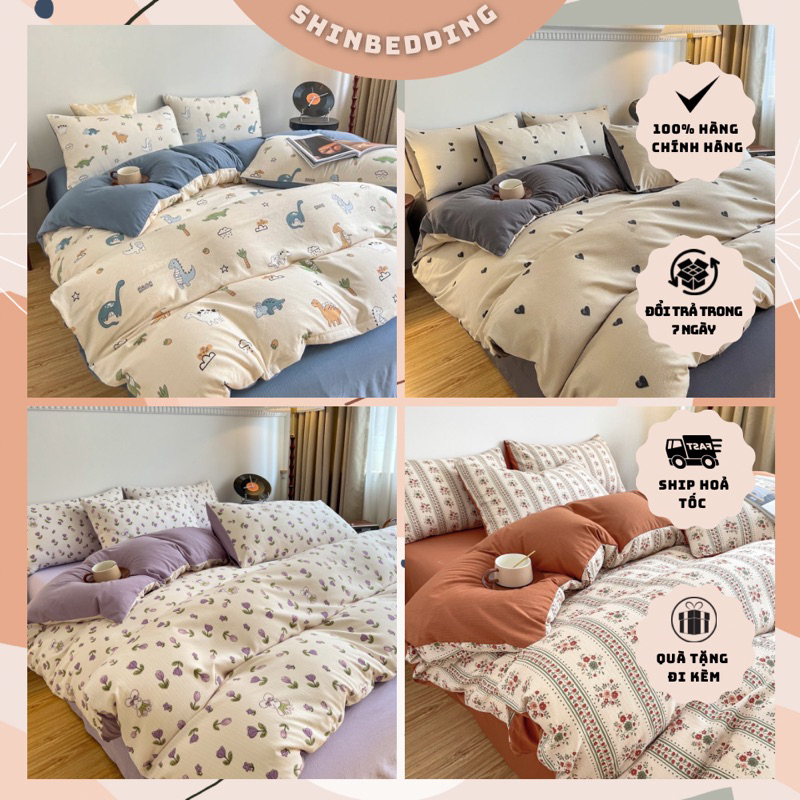 Set Chăn Ga Cotton Đũi Thô Hàn Nhẹ Nhàng Sang Chảnh Thoáng Mát Hàng Loại 1 [Shinbedding]
