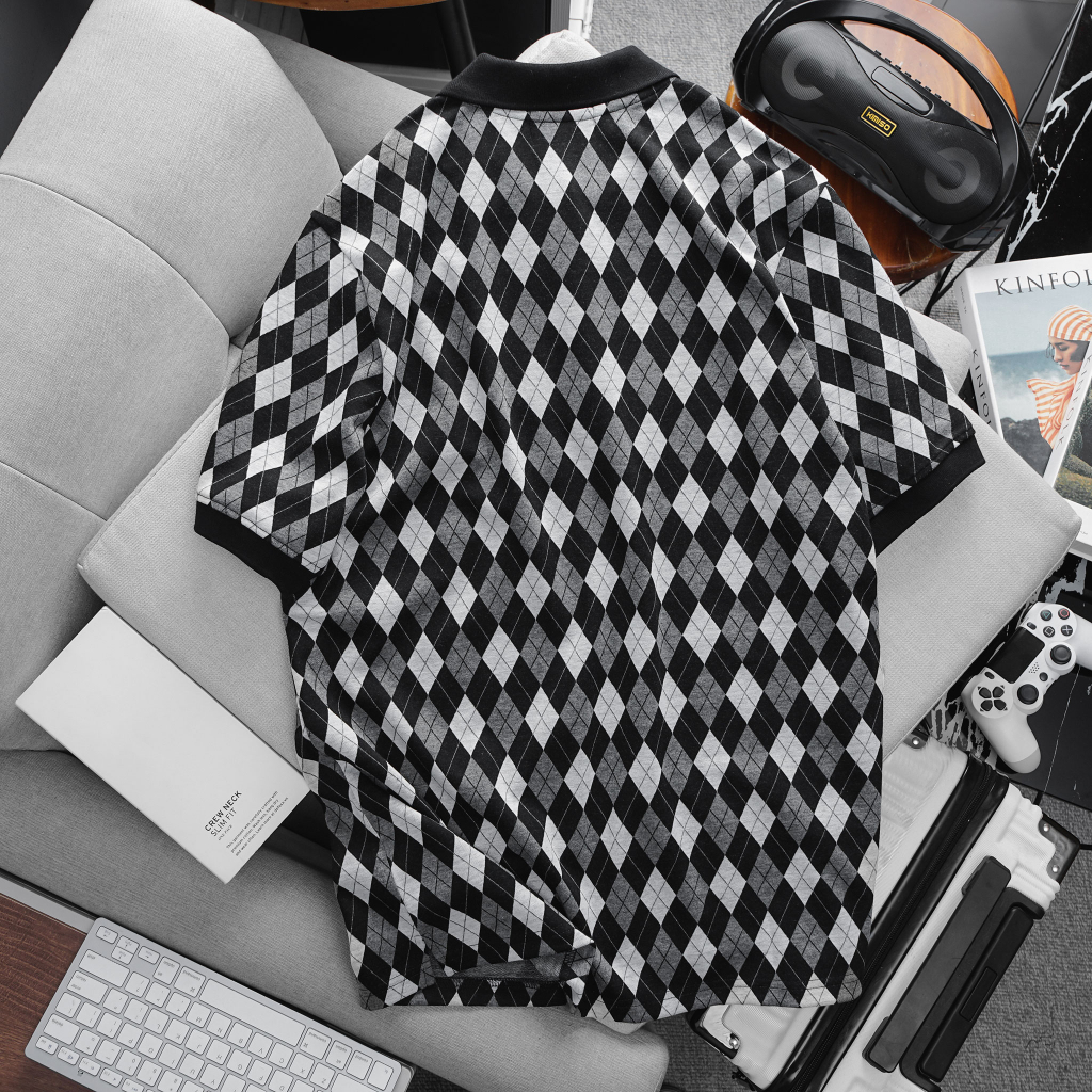 Bigsize -  Áo thun polo bố Caro đen dành cho nam Big Men 85-135kg