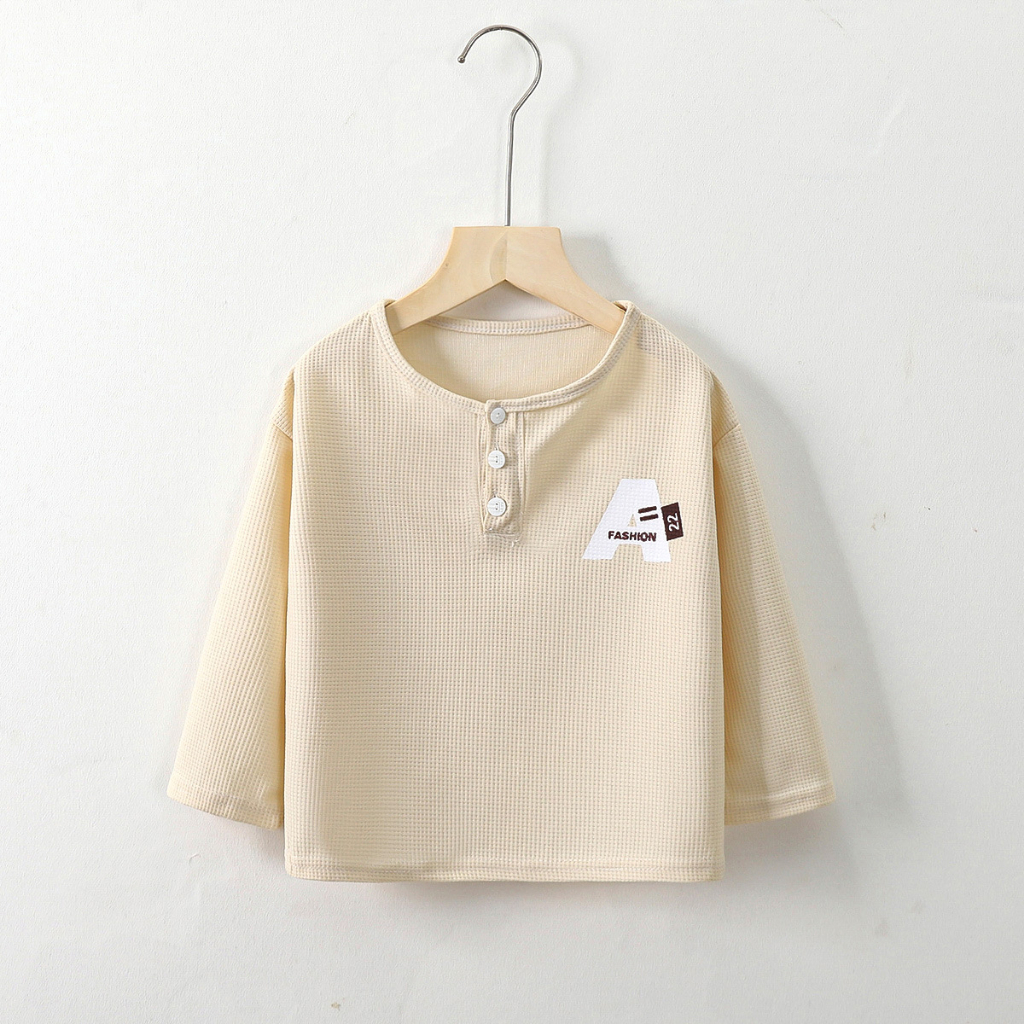 Áo thun dài tay trẻ em vải cotton xốp chống nhăn, xù mẫu mới thu đông 2023