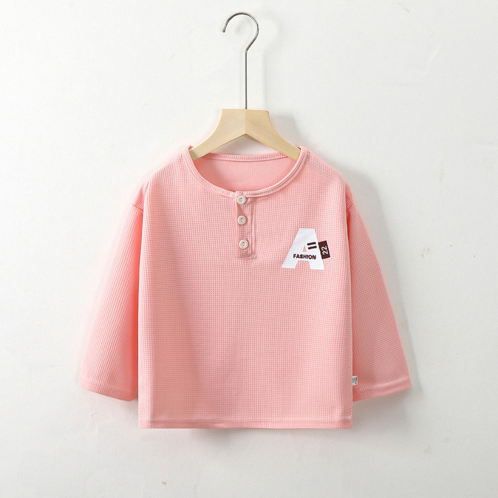 Áo thun dài tay trẻ em vải cotton xốp chống nhăn, xù mẫu mới thu đông 2023