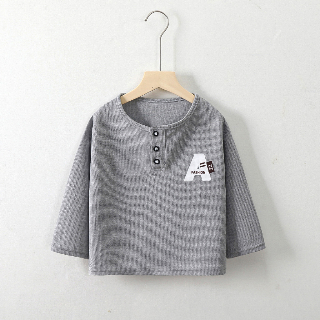 Áo thun dài tay trẻ em vải cotton xốp chống nhăn, xù mẫu mới thu đông 2023