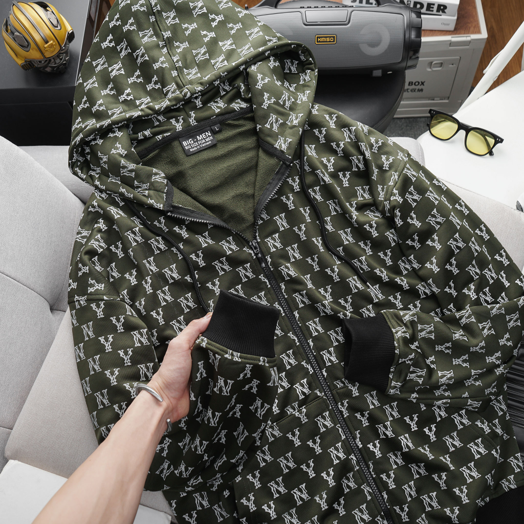 Bigsize - Áo khoác vải cua in toàn  thân N Y unisex form big size 85-130kg