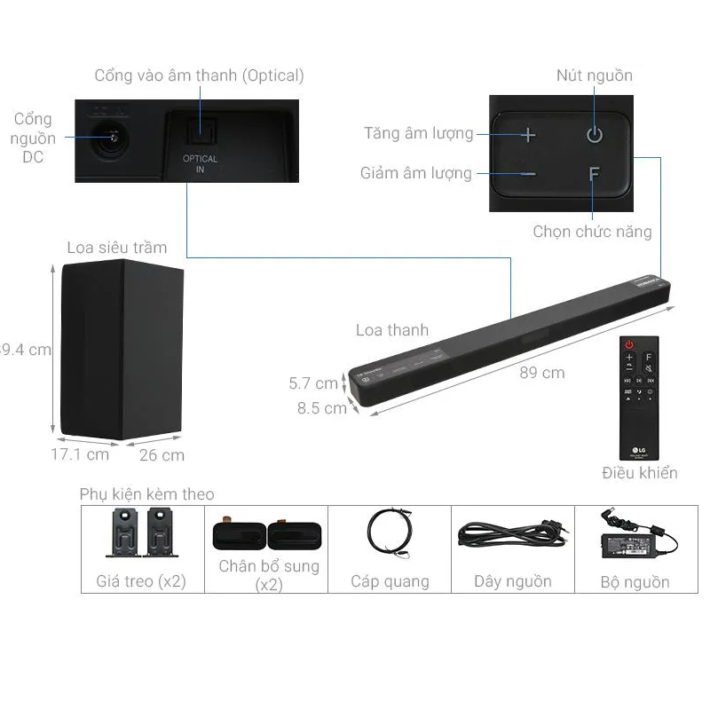 Loa Thanh Soundbar LG SN4 / SL4 2.1ch, Công suất 300W  - Chính hãng