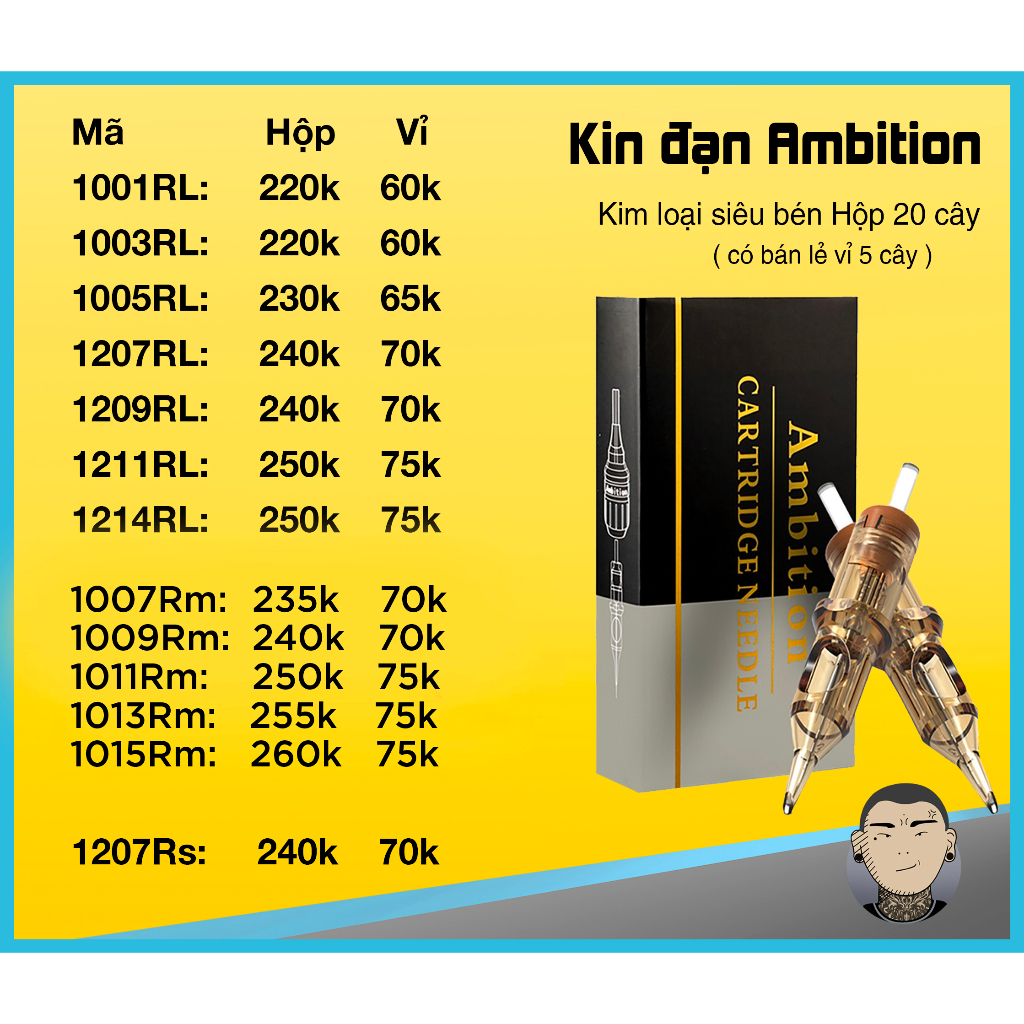 Kim đạn Ambition Đủ Mã - Máy pen và Rotary - Giá 1 Vĩ 5 Cây Tiệm Xăm Thiên Đường