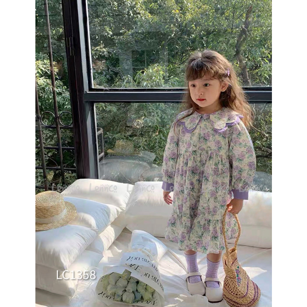Váy Lennco hoa cổ phối tím cho bé gái