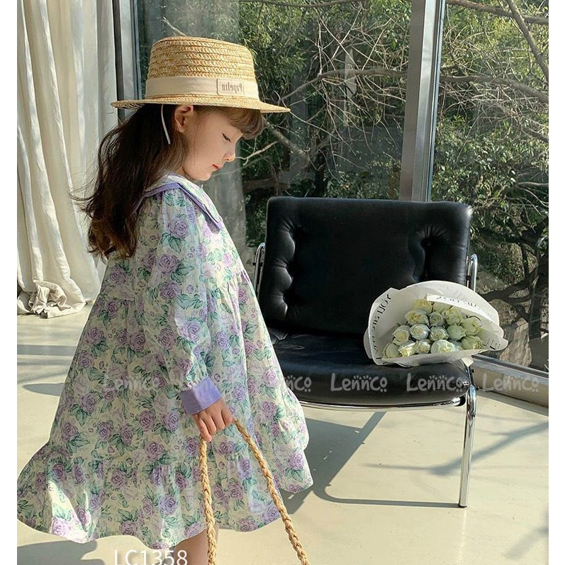 Váy Lennco hoa cổ phối tím cho bé gái