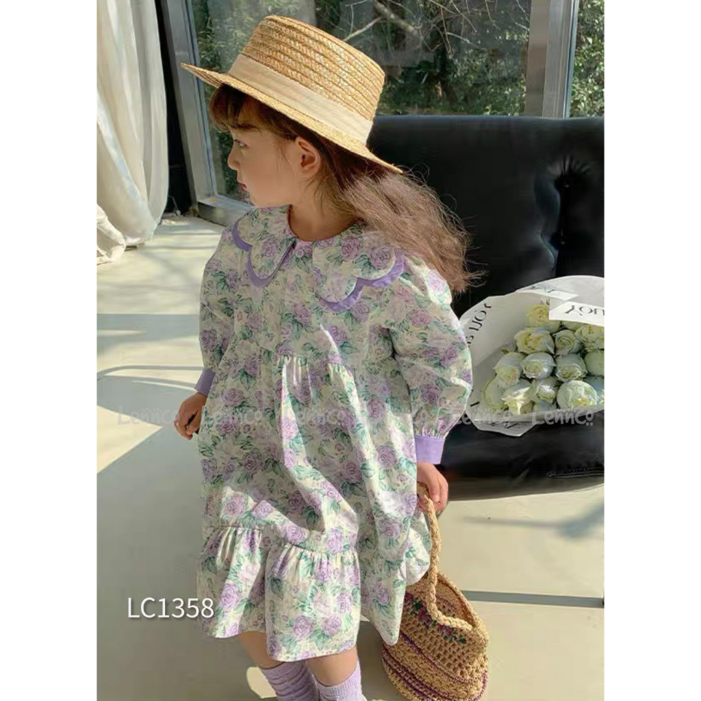 Váy Lennco hoa cổ phối tím cho bé gái