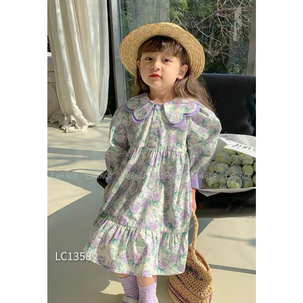 Váy Lennco hoa cổ phối tím cho bé gái