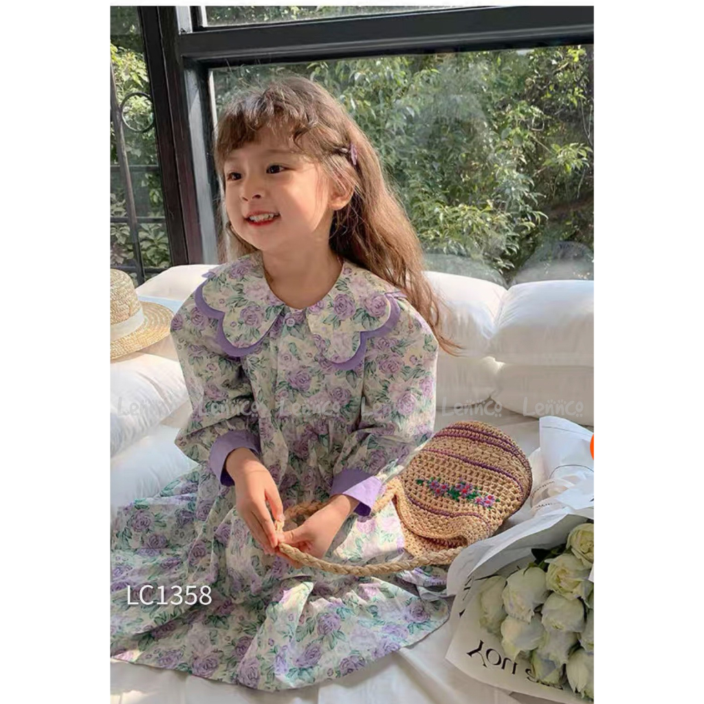 Váy Lennco hoa cổ phối tím cho bé gái