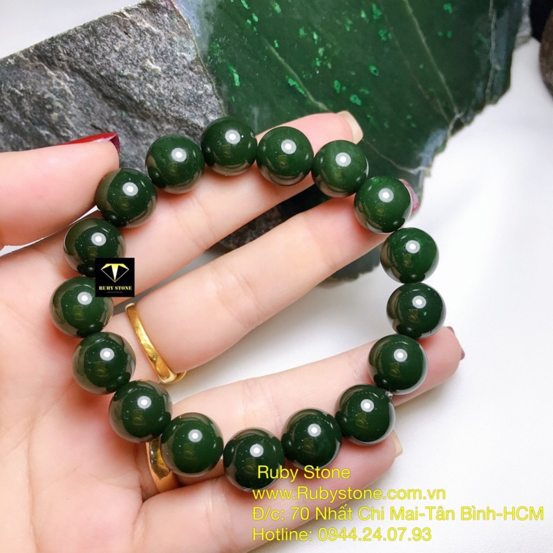 Vòng chuỗi nephrite xanh đậm đẹp