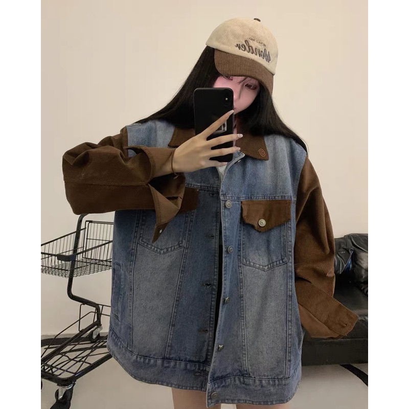 Áo jackt bò phối da lộn