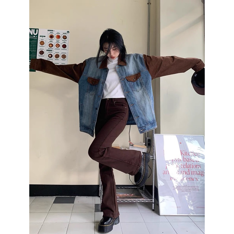 Áo jackt bò phối da lộn