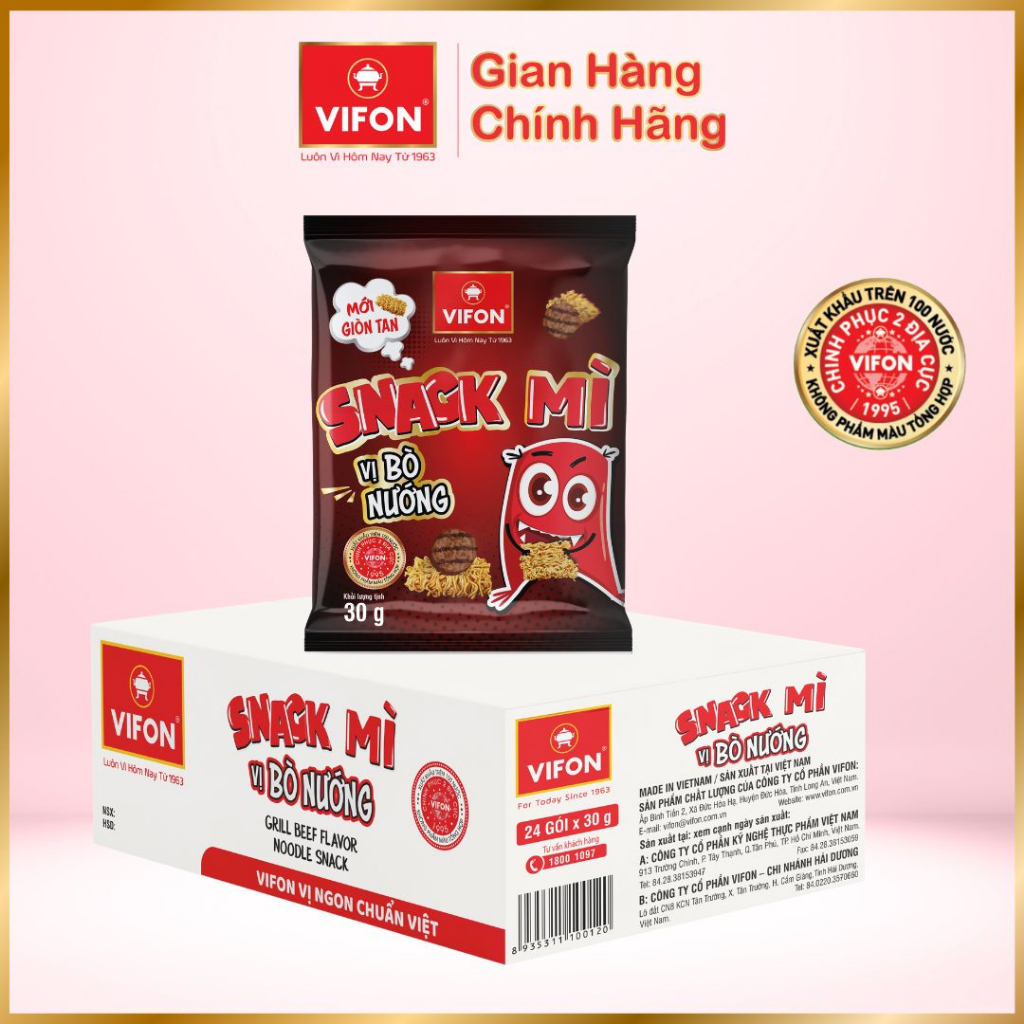 Thùng 24 gói Snack Mì Hải Sản/ Phô mai/ Bò nướng VIFON 30gr/ Gói