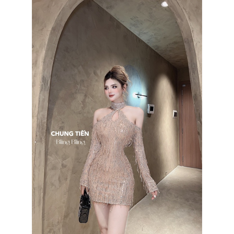 ĐẦM BODY KIM SA TUA RUA TAY DÀI KHOÉT VAI DỰ TIỆC