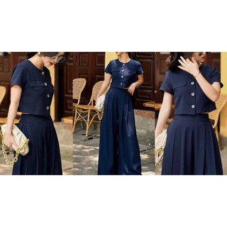 Set navy quần cullote siêu rộng cúc giữa A3191 Aholic