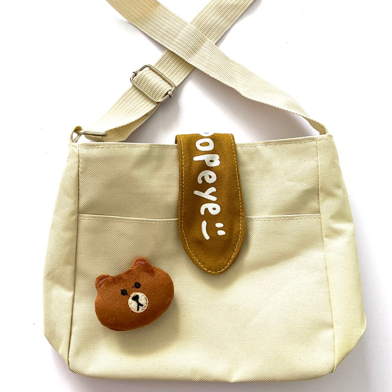 Pass thanh lý Túi vải canvas đeo chéo tặng ghim cài túi hình gấu