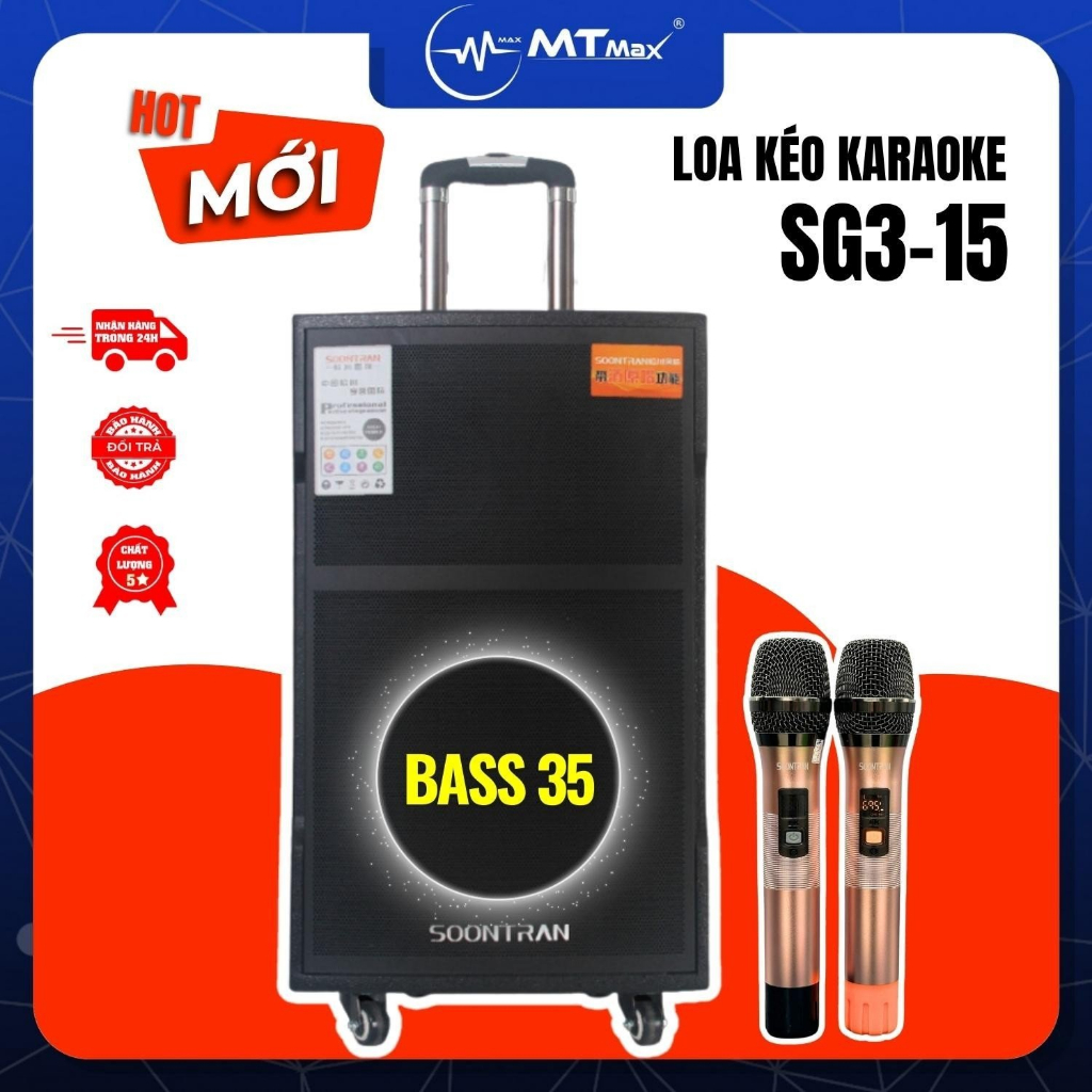 Loa Kéo Karaoke Có Micro Hay Bậc Nhất Soontran SG315 Bass 35cm Công Suất Lớn 600W Tùy Chỉnh Bass, Treble, Echo, Delay