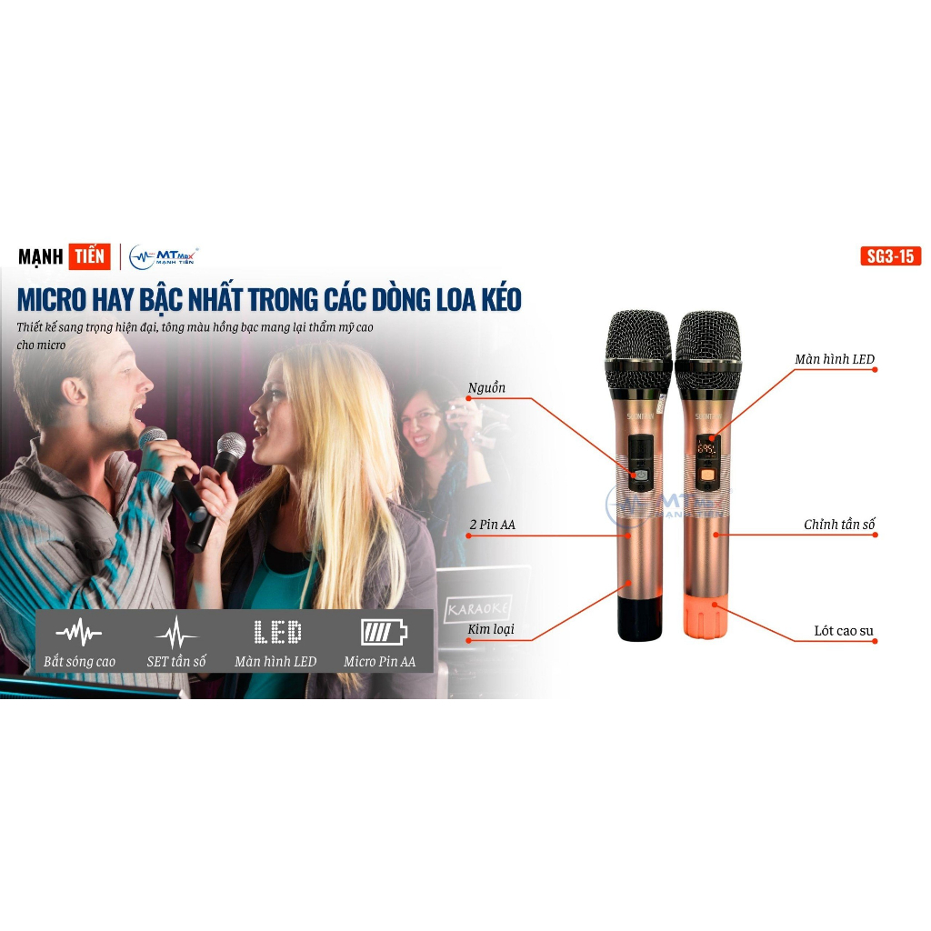 Loa Kéo Karaoke Có Micro Hay Bậc Nhất Soontran SG315 Bass 35cm Công Suất Lớn 600W Tùy Chỉnh Bass, Treble, Echo, Delay