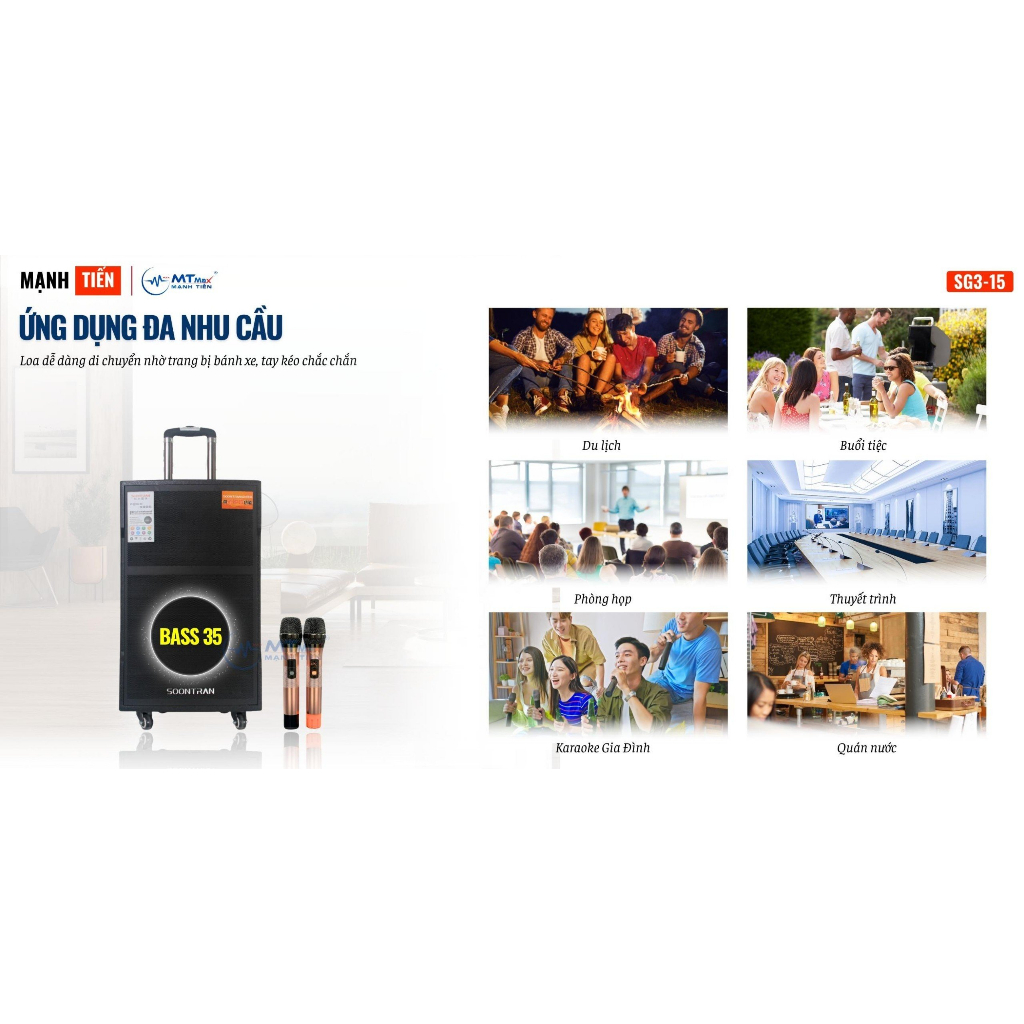 Loa Kéo Karaoke Có Micro Hay Bậc Nhất Soontran SG315 Bass 35cm Công Suất Lớn 600W Tùy Chỉnh Bass, Treble, Echo, Delay