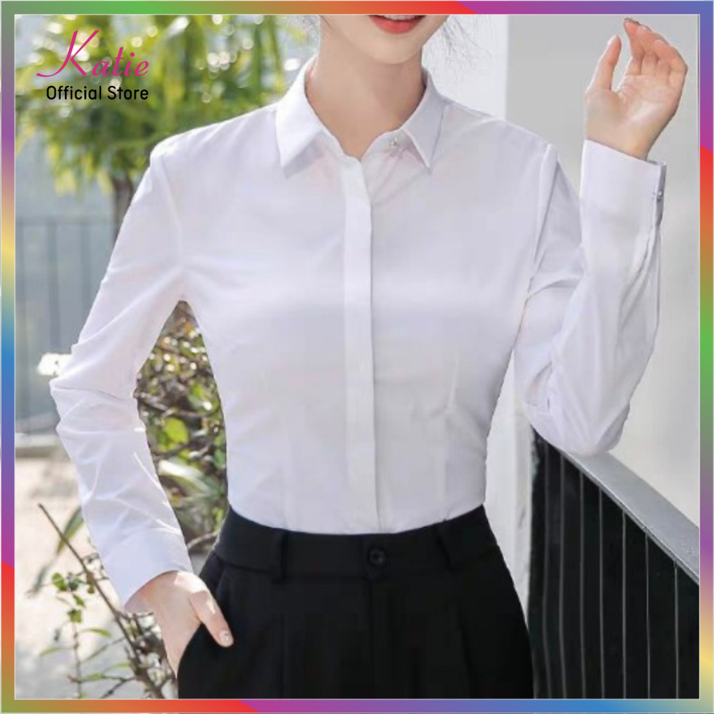 Áo Sơ Mi Trắng Nữ KATIE Chiết Eo Kiểu Công Sở Áo Somi Nữ Chiết Ly Tay Dài Và Tay Ngắn So Mi Trắng Chất Cotton Có BigSize