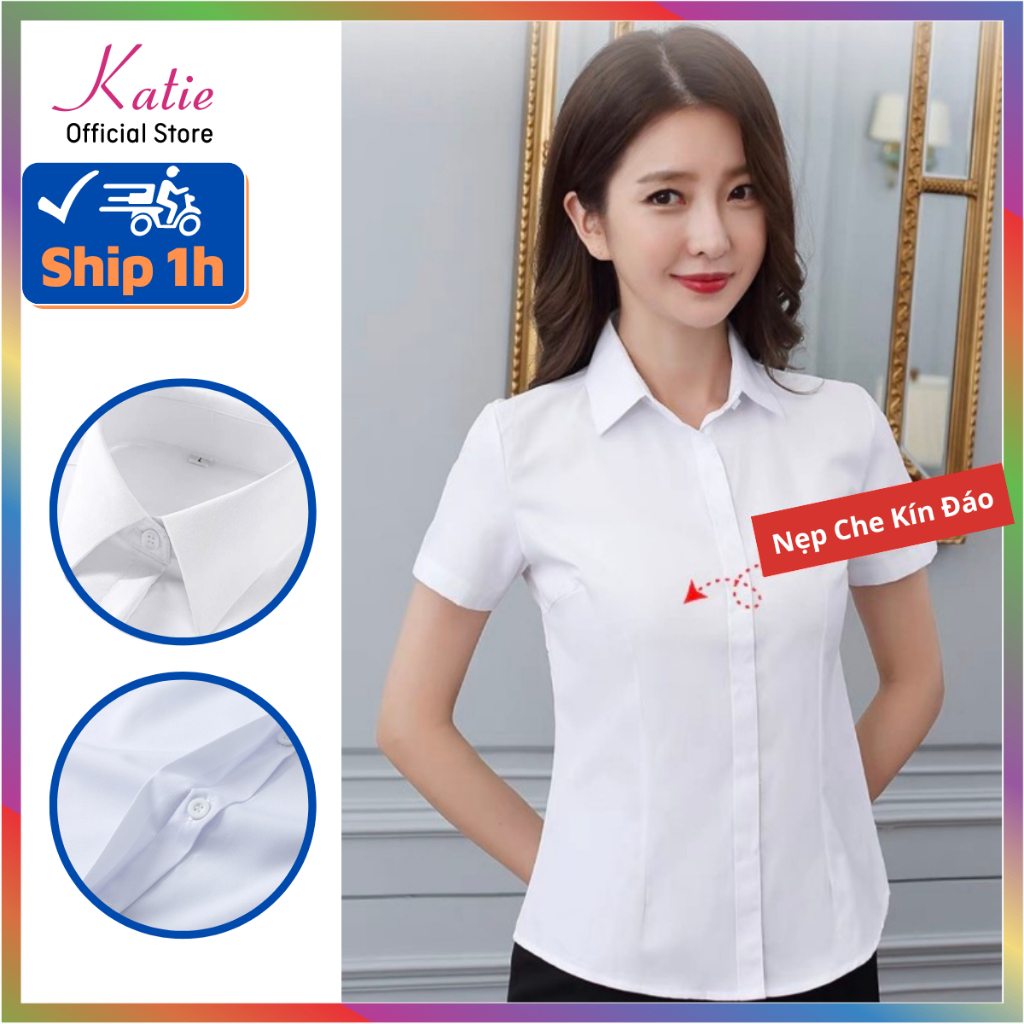 Áo Sơ Mi Trắng Nữ KATIE Chiết Eo Kiểu Công Sở Áo Somi Nữ Chiết Ly Tay Dài Và Tay Ngắn So Mi Trắng Chất Cotton Có BigSize