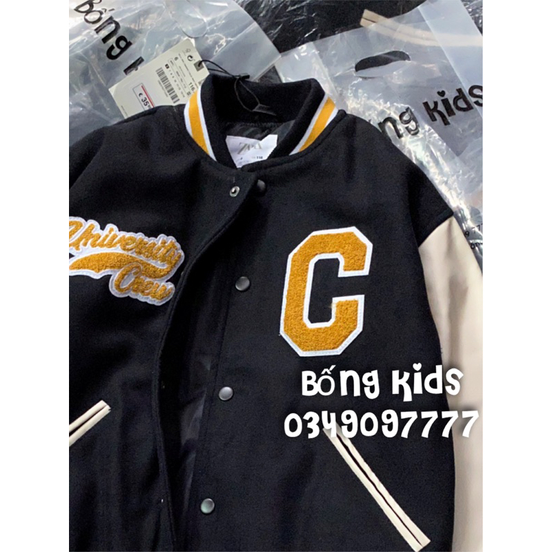 Áo Bomber Bé Trai & Bé Gái Chữ C Đen ZR