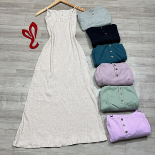 Đầm 2 dây thun gân dáng dài