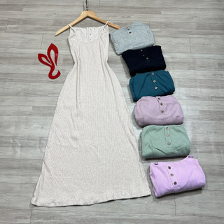 Đầm 2 dây thun gân dáng dài