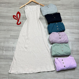 Đầm 2 dây thun gân dáng dài