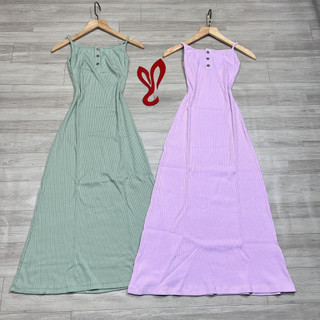 Đầm 2 dây thun gân dáng dài