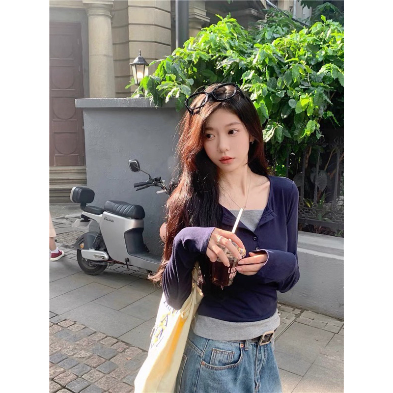 Áo thun dài tay mix màu baczic xinh hàng QC -SinNa