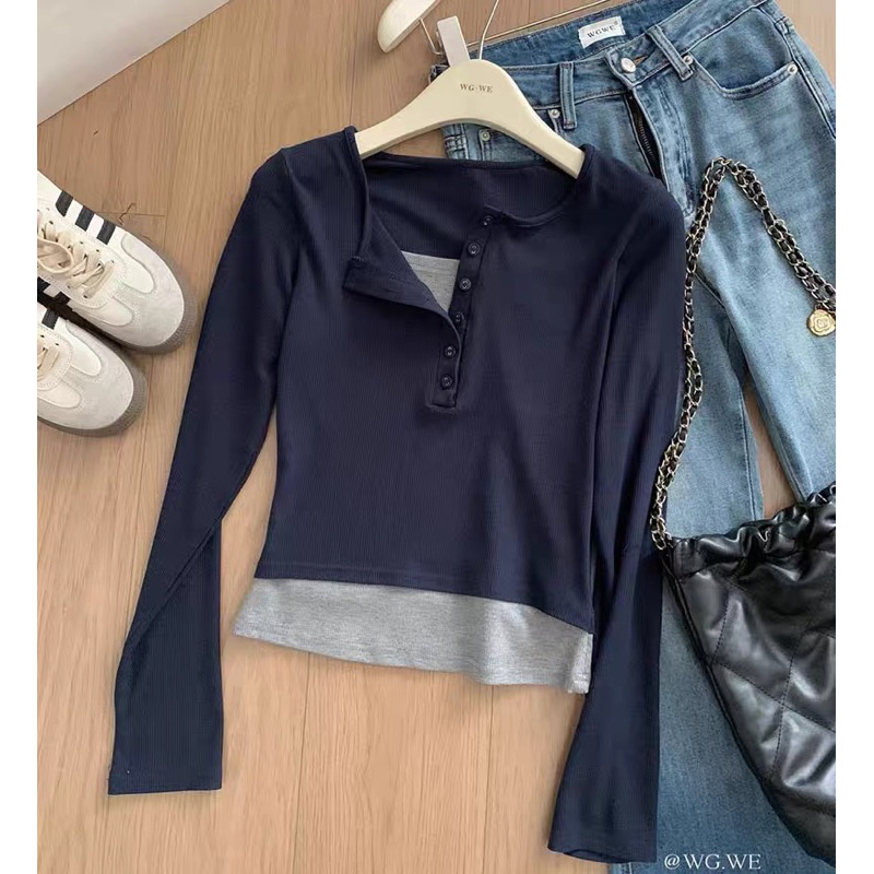 Áo thun dài tay mix màu baczic xinh hàng QC -SinNa