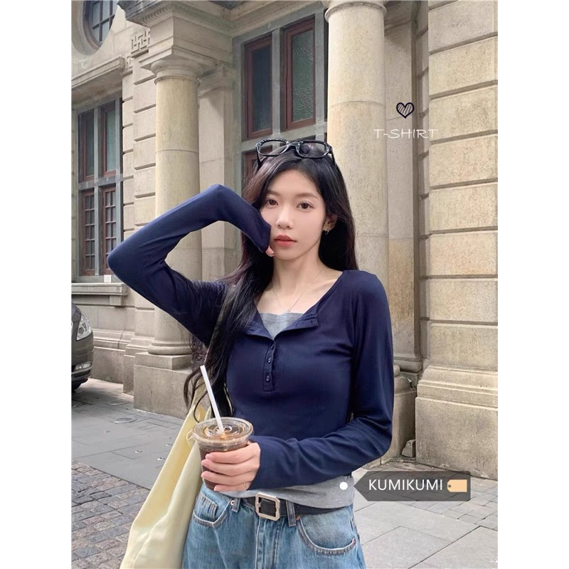 Áo thun dài tay mix màu baczic xinh hàng QC -SinNa