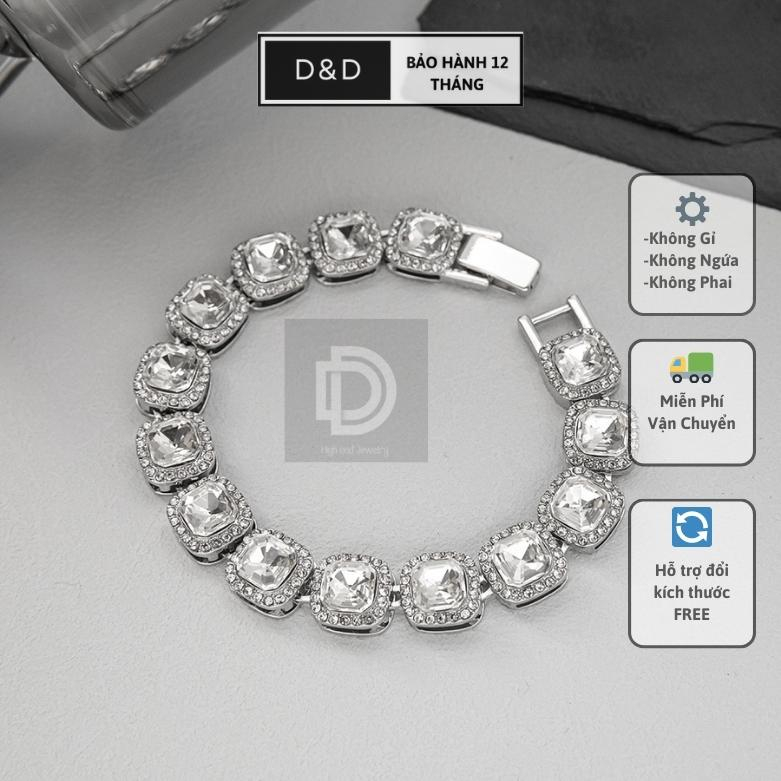 Trang Sức Nam Nũ Lắc Tay D&D Tennis 12mm đính đá CZ nhân tạo cao cấp phong cách Hàn Quốc 2023 Không rỉ, không phai màu
