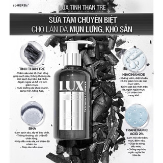 MUA  1 ĐƯỢC 3 - Sữa Tắm Lux Tinh Chất Than Tre SOHERBS 250ml[Được tặng thêm ủ tắm trắng lux,1 bông tắm]