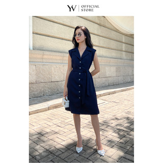 Đầm navy cổ vest thắt belt - yv le & co
