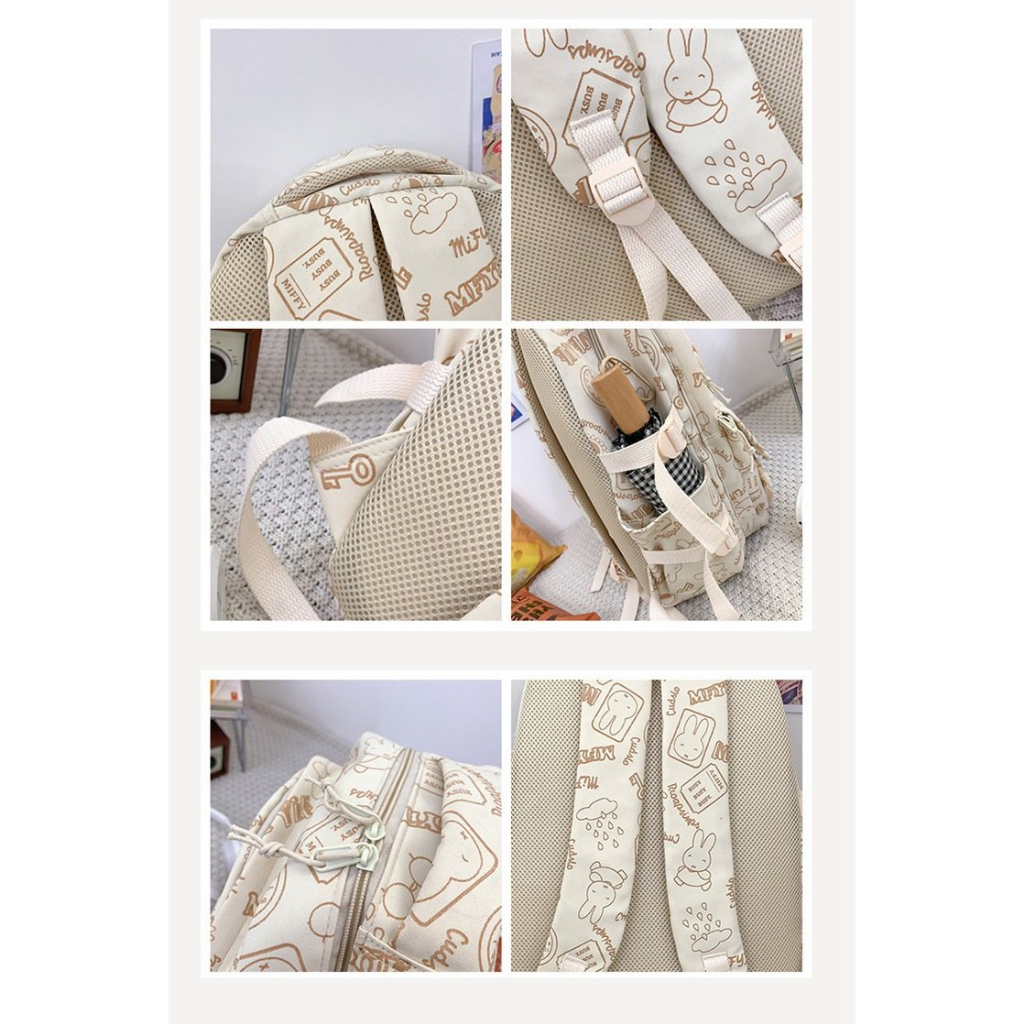 Balo Hoạ tiết KeKemi KK1 kèm móc gấu trắng