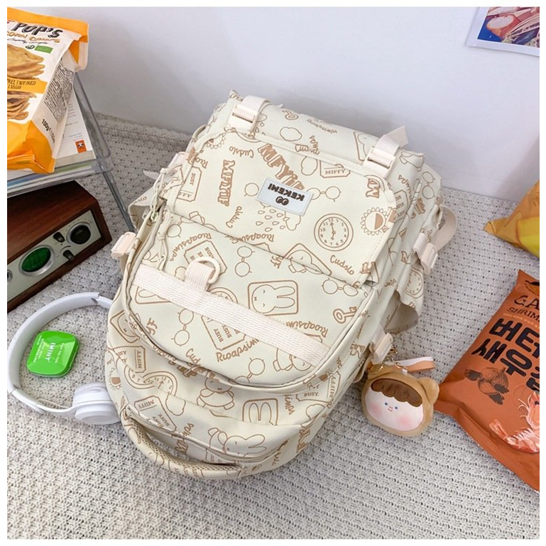 Balo Hoạ tiết KeKemi KK1 kèm móc gấu trắng
