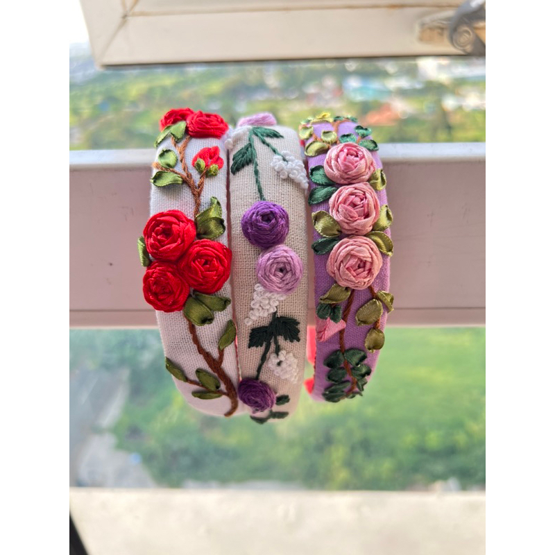 Cài tóc thêu hoa hồng Handmade by Chang