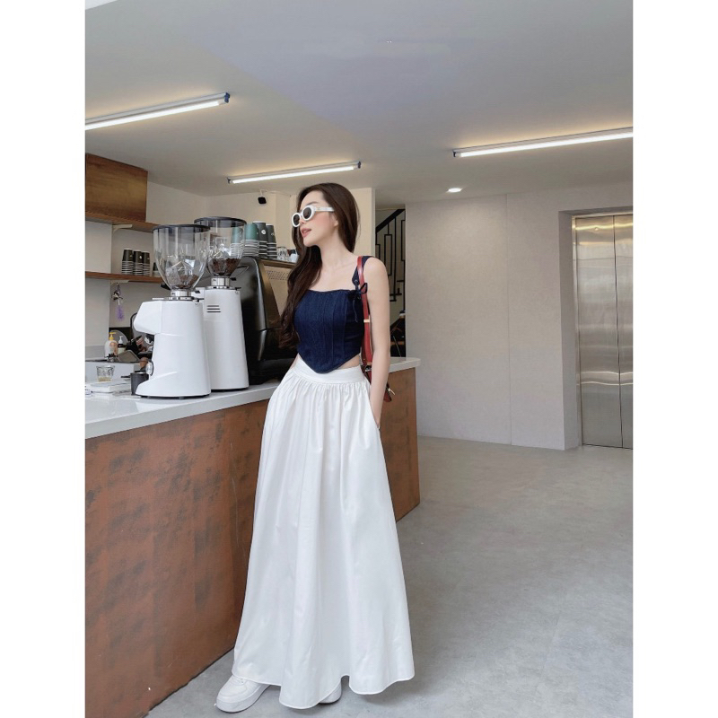 Set áo quây jean + cv suông dài