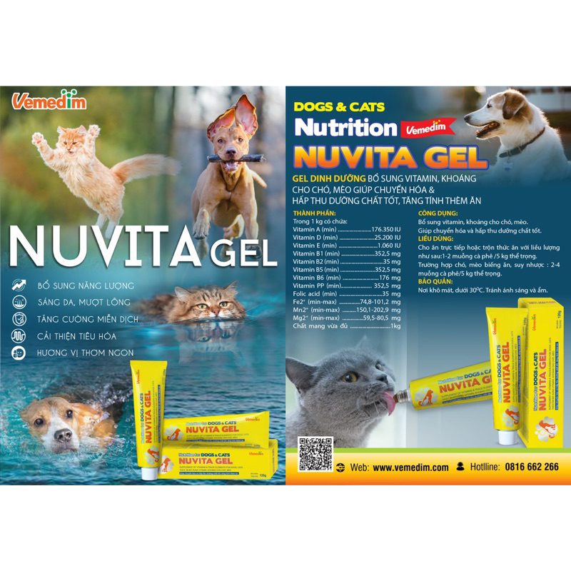 NUVITA GEL bổ sung dinh dưỡng, vitamin, khoáng cho chó mèo, tuýp nhôm 120g