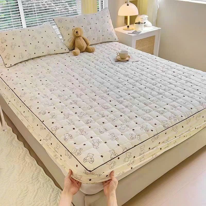 Bộ ga gối đũi xơ đậu nành thấm hút mồ hôi, ga gối trần bông đũi cotton, kèm 2 vỏ gối