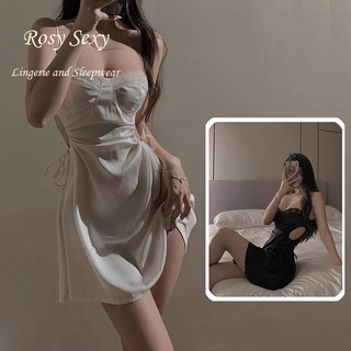Váy ngủ lụa trơn 2 dây khoét eo rút dây sexy LG394