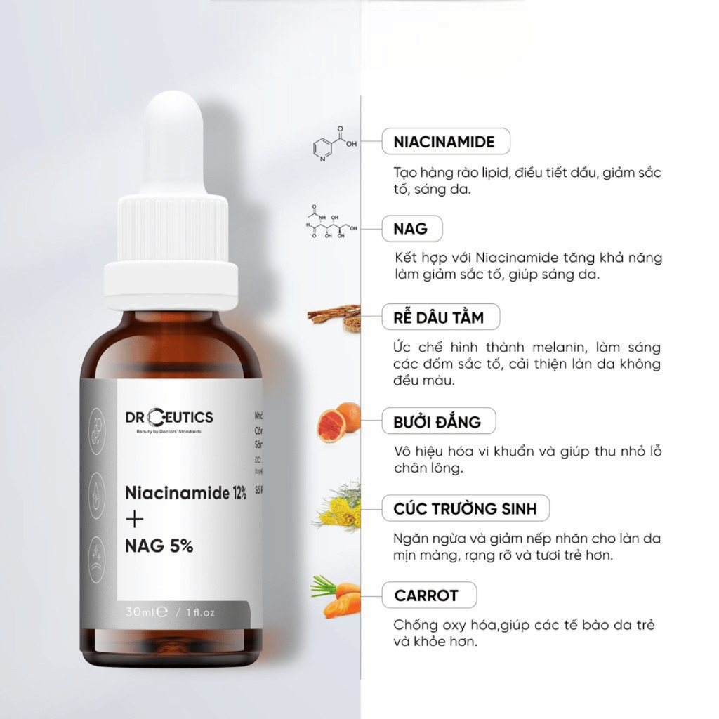 Serum B3 DrCeutics Niacinamide 12% + NAG 5% Giảm Thâm Sáng Da