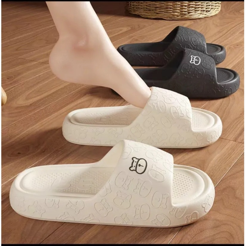 Dép nữ quai ngang - Dép cross siêu nhẹ in hình gấu dễ thương đi mưa siêuền