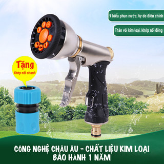 Vòi tưới cây đa năng 9 kiểu phun Lionking RC236. Chất liệu bằng kim loại. Tặng 1 khớp nối nhanh