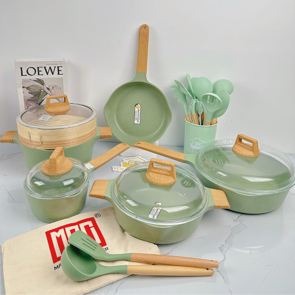 Bộ nồi chảo màu xanh mint MGC siêu xinh xắn