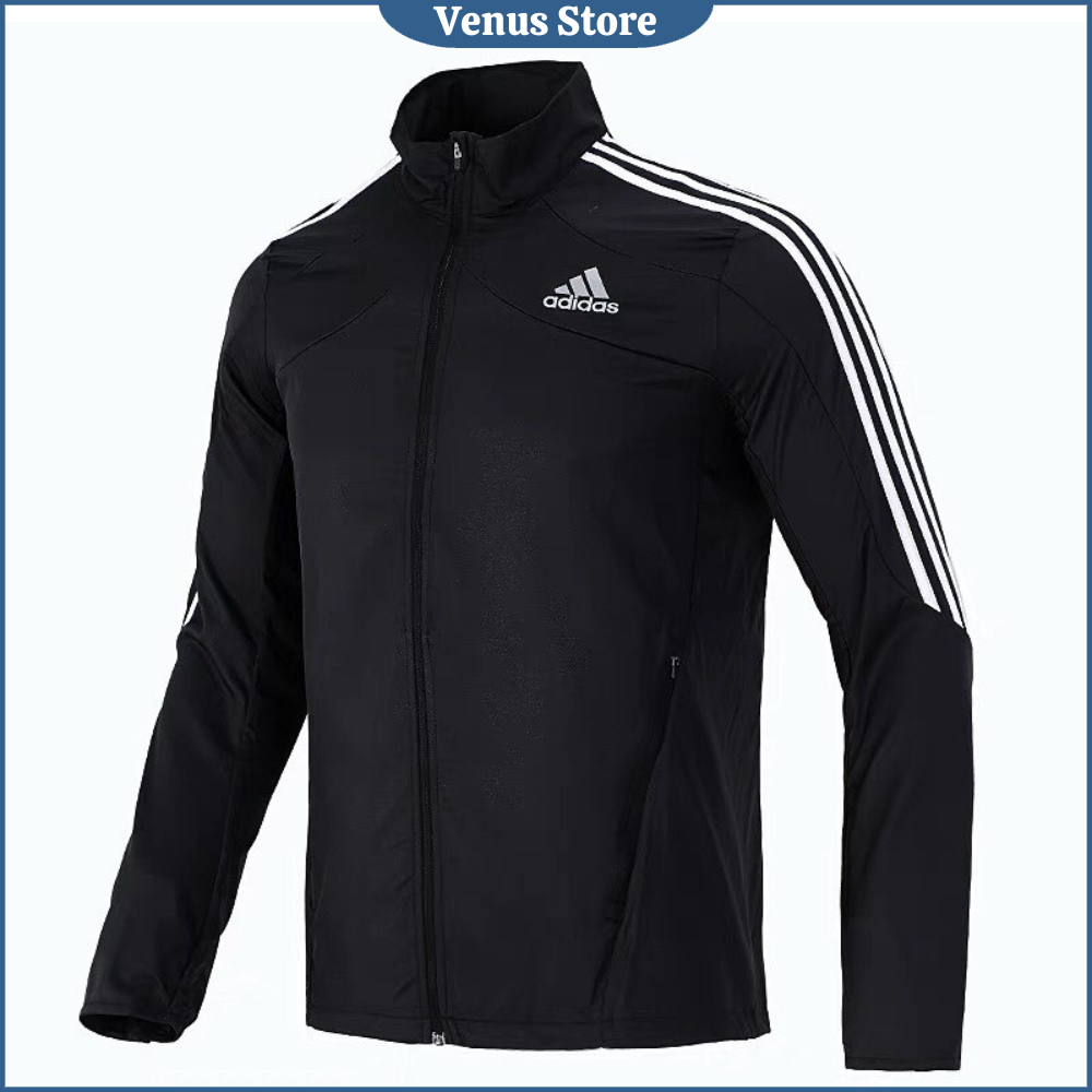 Áo khoác dù nam adidas màu đen trắng 3 sọc chất liệu dù gió 2 lớp cao cấp from thể thao siêu thoải mái in